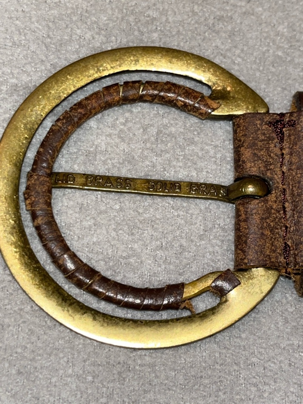 Brown Leather Belt with Brass Round Buckle - Picture 6 of 6